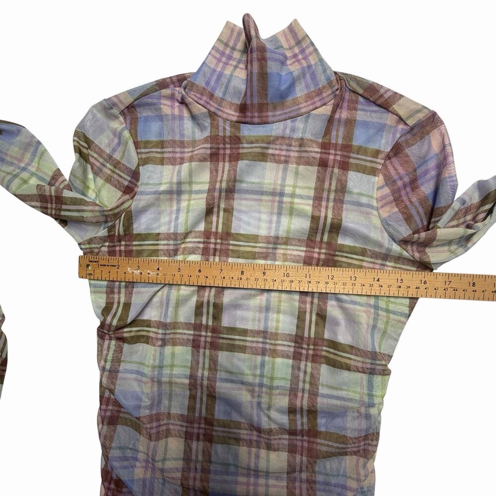 Cinq à Sept Plaid Sheer Mesh Turtleneck Top - Picture 2 of 8